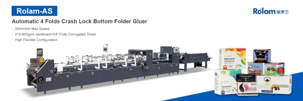 Box Gluing Machine Automatic Pre-Folding Straight Line Box Folding Machine Rolam Coffee Jacke Crash Lock Bottom Folder Gluer for Paper Shipping Carton Boxes